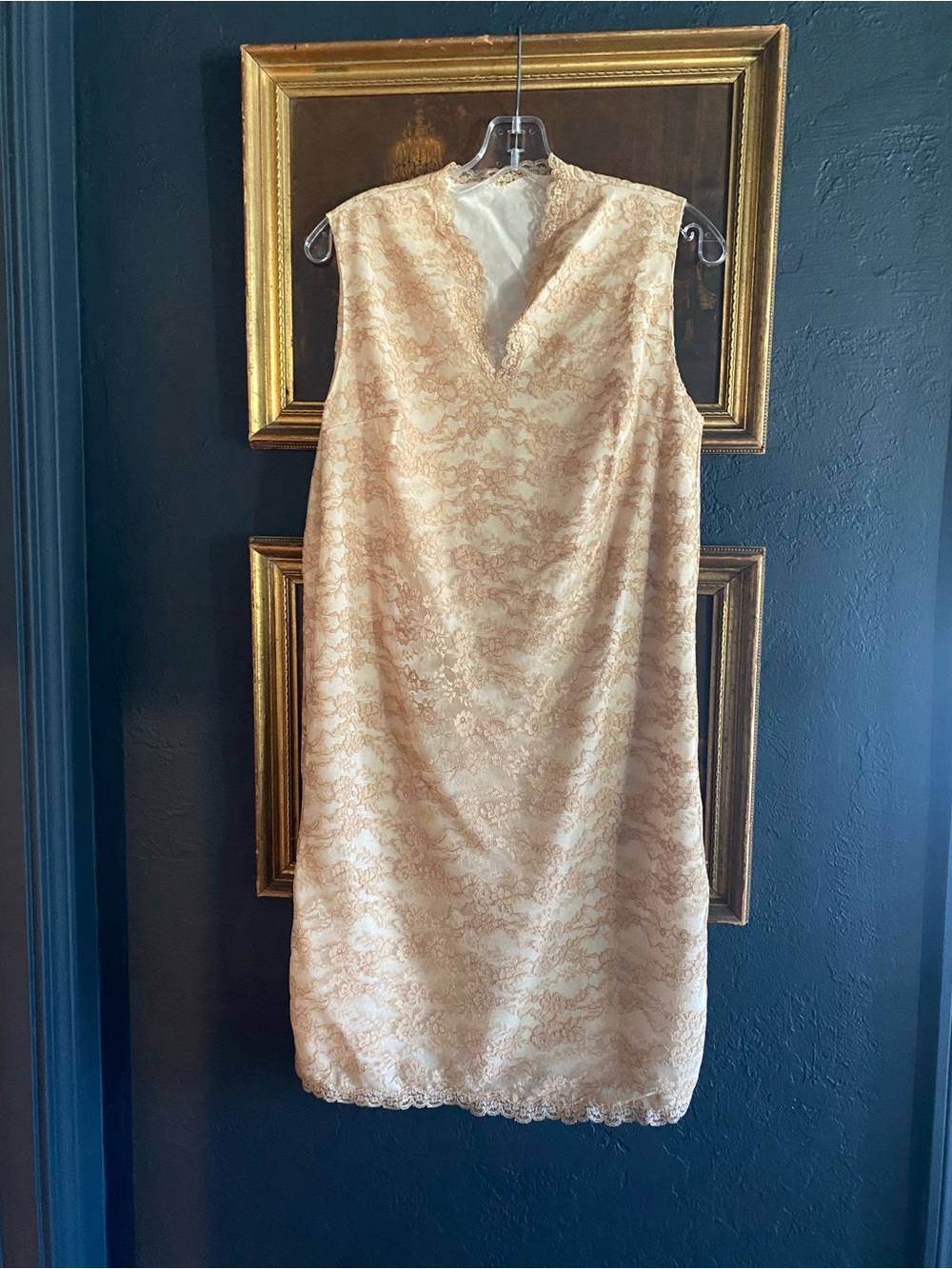 Vintage Sleeveless Lace Shift Dress in Champagne
